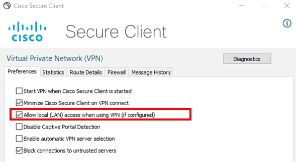 Prompt box to select preferences